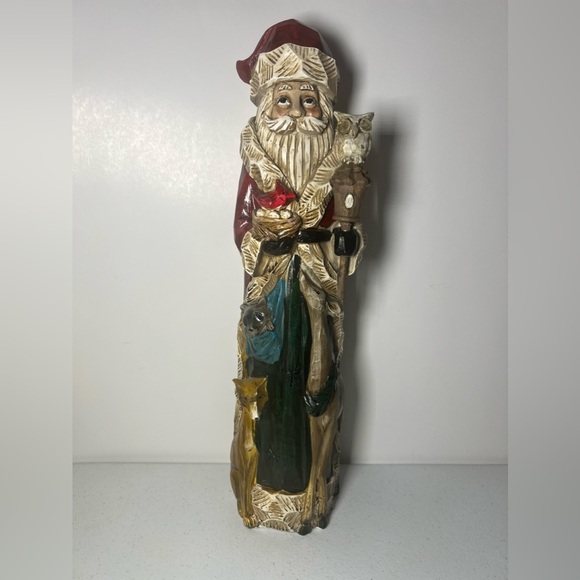 Wooden Carved Pencil Santa Owl Cardinal Bird Fox Raccoon Hand Painted - Picture 1 of 15